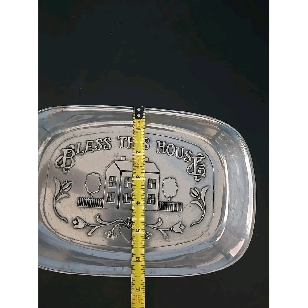 Vintage WILTON Pewter Bless This‎ House Tray Dish Plate Made in USA
